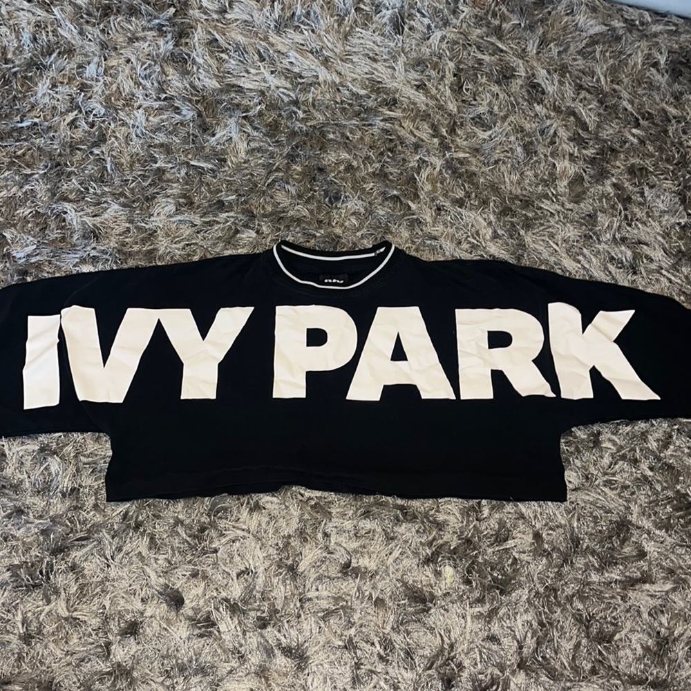 Cropped Ivy Park Black Bold Cotton T Shirt Size XXS